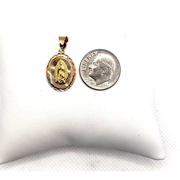 14K Gold Guadalupe Sacred Heart Double Sided Scapular Pendant Religious - Picture 11 of 12